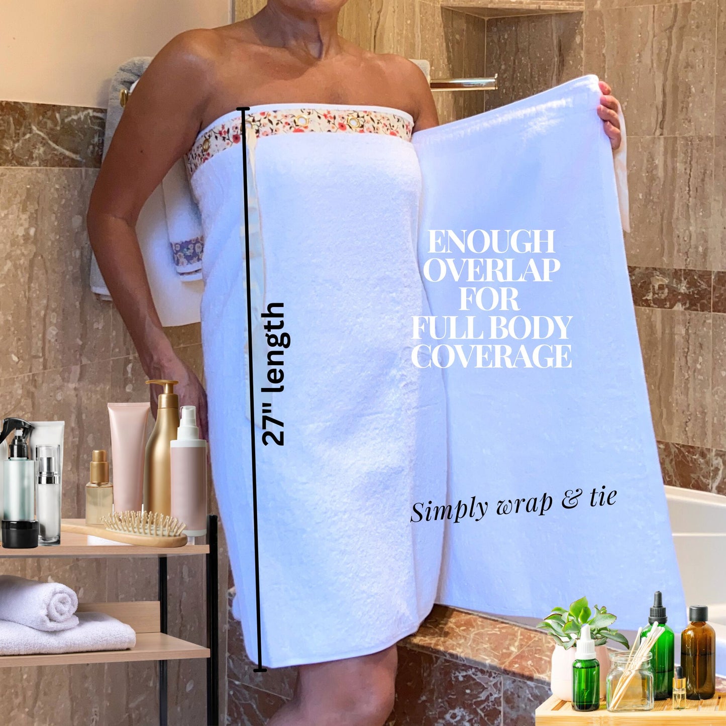 UWRAPT - Towel & Towel Wrap All-in-One. No Velcro or Elastic. Adjustable. Bath Wraps for Women Shower Wrap Towel Spa Wrap Sauna Towel Wrap for Women