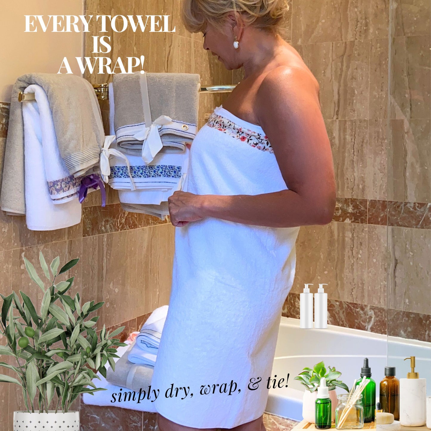 UWRAPT - Towel & Towel Wrap All-in-One. No Velcro or Elastic. Adjustable. Bath Wraps for Women Shower Wrap Towel Spa Wrap Sauna Towel Wrap for Women