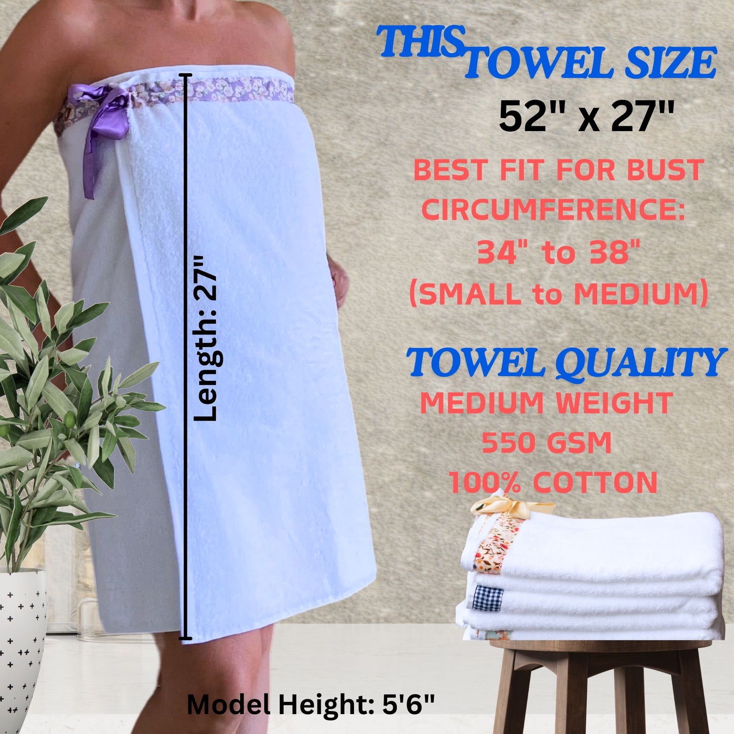 UWRAPT - Towel & Towel Wrap All-in-One. No Velcro or Elastic. Adjustable. Bath Wraps for Women Shower Wrap Towel Spa Wrap Sauna Towel Wrap for Women