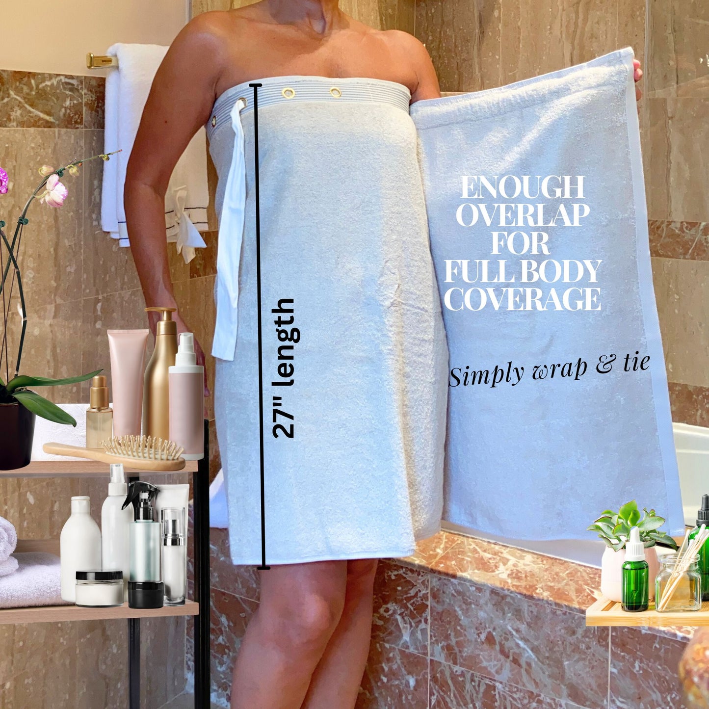 UWRAPT - Towel & Towel Wrap All-in-One. No Velcro or Elastic. Adjustable. Bath Wraps for Women Shower Wrap Towel Spa Wrap Sauna Towel Wrap for Women