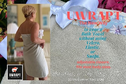 UWRAPT - Towel & Towel Wrap All-in-One. No Velcro or Elastic. Adjustable. Bath Wraps for Women Shower Wrap Towel Spa Wrap Sauna Towel Wrap for Women