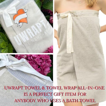 UWRAPT - Towel & Towel Wrap All-in-One. No Velcro or Elastic. Adjustable. Bath Wraps for Women Shower Wrap Towel Spa Wrap Sauna Towel Wrap for Women