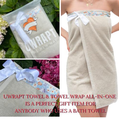 UWRAPT - Towel & Towel Wrap All-in-One. No Velcro or Elastic. Adjustable. Bath Wraps for Women Shower Wrap Towel Spa Wrap Sauna Towel Wrap for Women