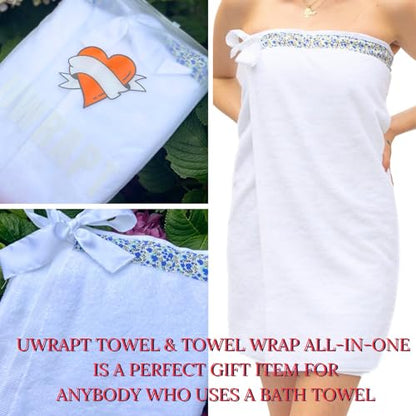 UWRAPT - Towel & Towel Wrap All-in-One. No Velcro or Elastic. Adjustable. Bath Wraps for Women Shower Wrap Towel Spa Wrap Sauna Towel Wrap for Women