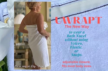 UWRAPT - Towel & Towel Wrap All-in-One. No Velcro or Elastic. Adjustable. Bath Wraps for Women Shower Wrap Towel Spa Wrap Sauna Towel Wrap for Women