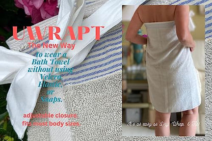 UWRAPT - Towel & Towel Wrap All-in-One. No Velcro or Elastic. Adjustable. Bath Wraps for Women Shower Wrap Towel Spa Wrap Sauna Towel Wrap for Women