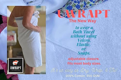 UWRAPT - Towel & Towel Wrap All-in-One. No Velcro or Elastic. Adjustable. Bath Wraps for Women Shower Wrap Towel Spa Wrap Sauna Towel Wrap for Women