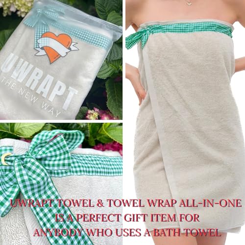 UWRAPT - Towel & Towel Wrap All-in-One. No Velcro or Elastic. Adjustable. Bath Wraps for Women Shower Wrap Towel Spa Wrap Sauna Towel Wrap for Women