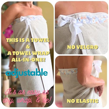 UWRAPT - Towel & Towel Wrap All-in-One. No Velcro or Elastic. Adjustable. Bath Wraps for Women Shower Wrap Towel Spa Wrap Sauna Towel Wrap for Women